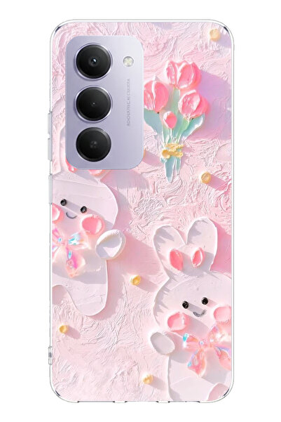 TechTree حافظة سيليكون مطبوع متوافقة مع هاتف Redmi 15 4G بتصميم أرانب لطيفة