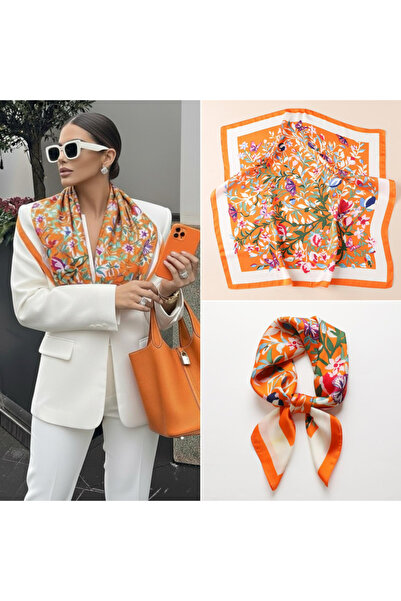 AKSESUARIM Colorful, Special Patterned 70X70 Size Stylish Satin Scarf