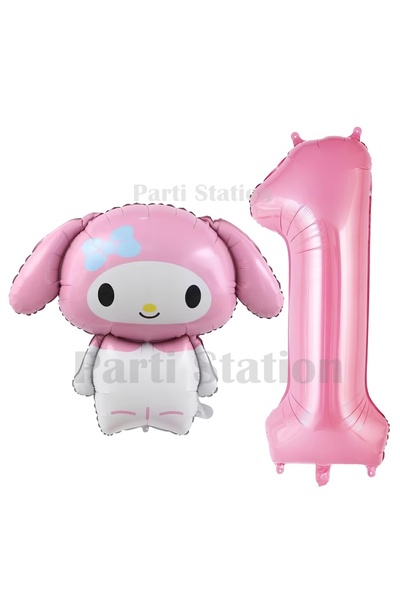 Parti Station Sanrio My Melody Concept Foil Balloon and 1 Year Old Pink Foil ...