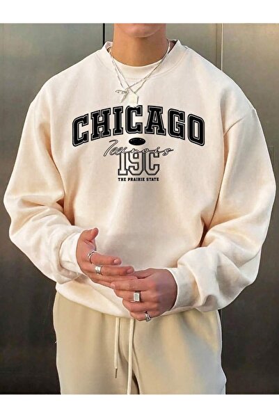 OVER HEAD سويت شيرت رجالي من Chicago 19c مطبوع عليه Bisikletyaka