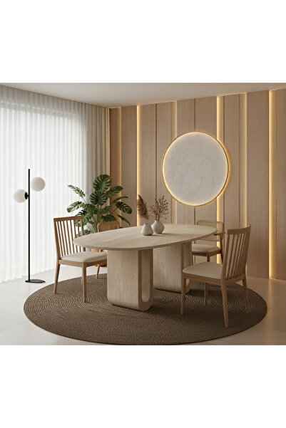 Marmoris Elysium Athena Traverten Yemek Masası 6-8 Kişilik -