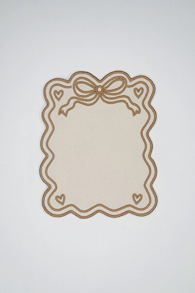 decofav Heart Bow Design Ecru Fabric Gold Embroidered Cocktail Napkin 1 Piece