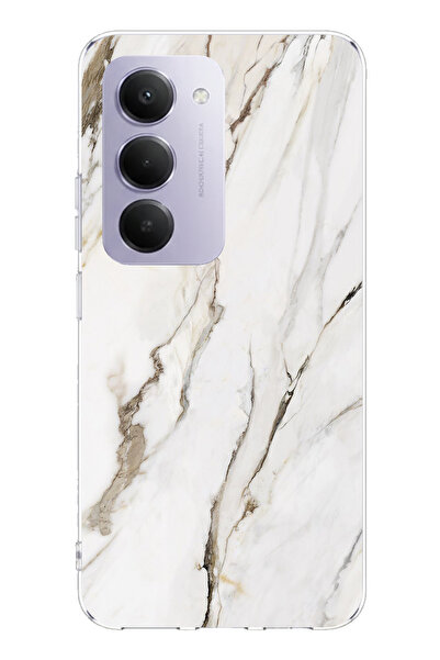 TechTree حافظة سيليكون مطبوع متوافقة مع هاتف Redmi 15 4G بتصميم رخامي أبيض