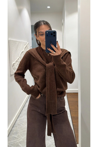 My Blog Brauner Strickpullover mit Schaldetail - 251180