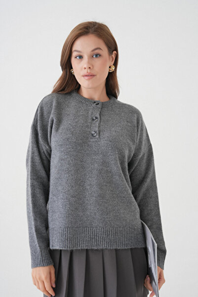 Park Karon Women's Crew Neck Button Detail Knitwear Sweater 8623