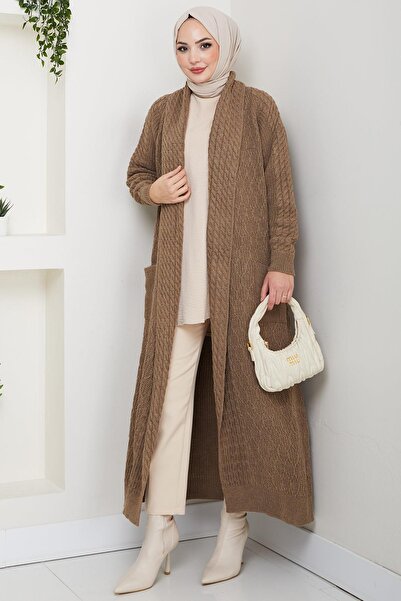 hafsamina شال بياقة فضفاضة من التريكو كارديجان مينك HM2248