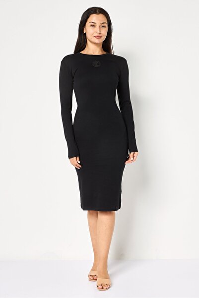 Karl Lagerfeld Women Brand Logo Punto Fitted Midi Dress, Black
