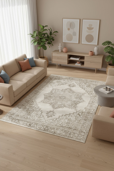 AIDA HOME Pargox Vintage Desenli Yıkanabilen Kaydırmaz Şönil Salon Halısı