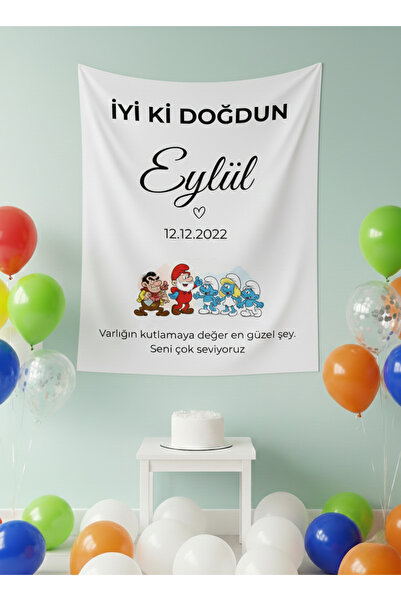 LUNA DİZAYN Kişiye Özel Doğum Günü Happy Birthday Duvar Örtüsü Duvar Halısı B...