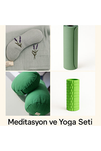 SUNYOGA Meditasyon ve Yoga Seti – Karabuğday Kabuğu Dolgulu Minder, Göz Yastığı + Şal, Bolster, Mat