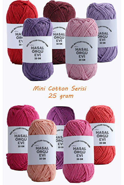 Masal Örgü Evi 25 Gram Mini Cotton Serisi%100 Pamuk Örgü İpi 10 Renk Punch ve...