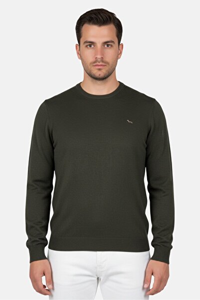 Harmont & Blaine Men Crew Neck Embroidered Logo Sweater, Olive