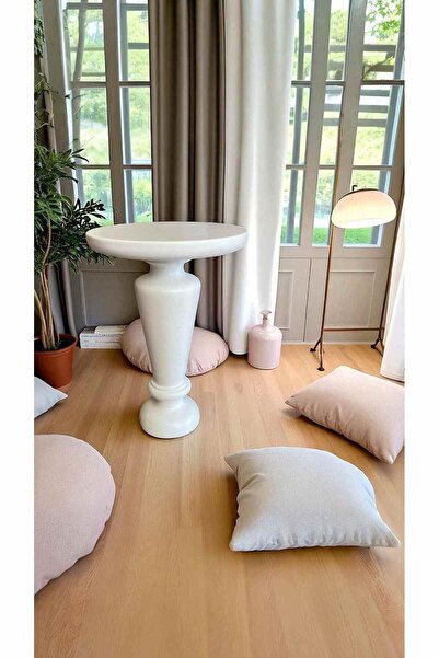 Simillo Home&Living Tekli Ahşap Mantar Yan Sehpa Beyaz Renk, Doğal Malzeme