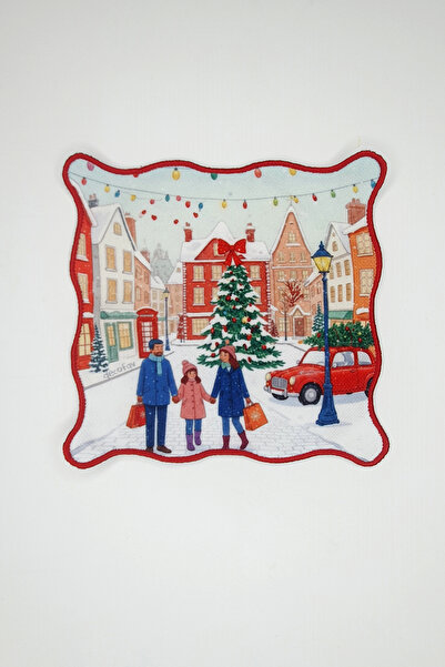 decofav مناديل كوكتيل من القماش بحواف مطرزة باللون الأحمر بتصميم تسوق العام ا...