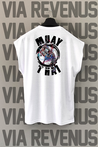 Vordevia Muay Thai Tricou Sport cu Imprimeu pe Spate fără Mâneci 100% Bumbac