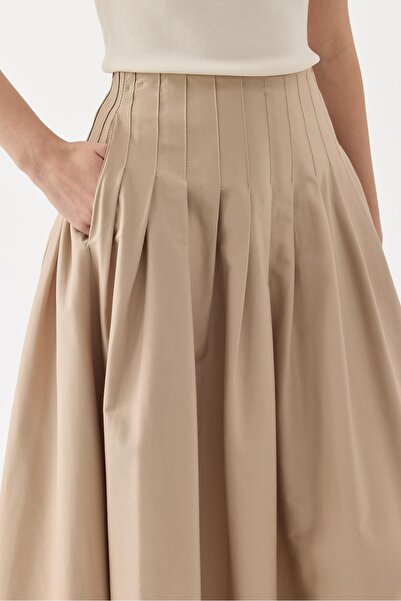 Moca Luna Sık Pileli Etek Bej