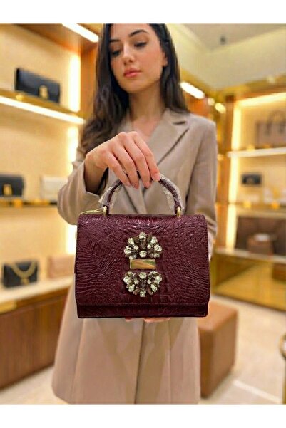 Lavina شنطة يد نسائية فاخرة بنقشة جلد تمساح مع قفل كريستالي + ربطة وحزام