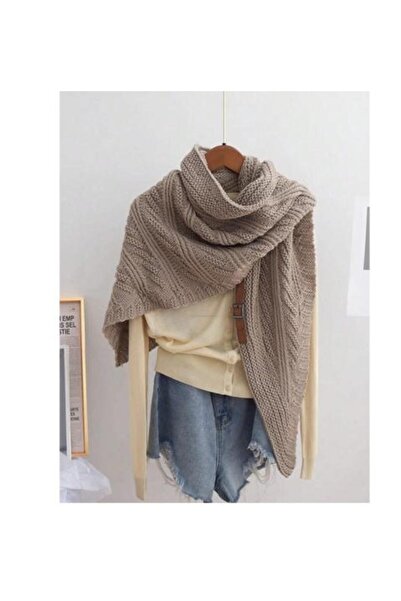 genernic وشاح/شال مثلث محبوك للنساء مع مشبك - بيج