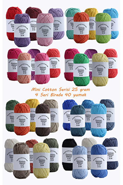 Masal Örgü Evi 25 Gram Mini Cotton Serisi%100 Pamuk Örgü İpi 40 Adet Punch ve...