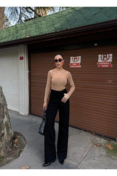 LB Laluna Butik Women's High Waist Palazzo Pants Denim Fabric