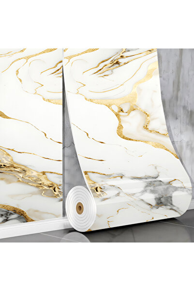 Teno 3D Teno® Wallpaper Roll, Marble Design, Coverage Area 3.6 sqm, Self-Adhesive, 3 × 1.2 m, Gold
