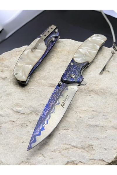 VEX Outdoor Beyaz Kabze Mor Cep Çakısı Kemer Klipsli