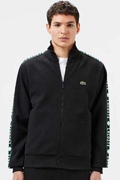 Lacoste Men's Zip up Printed Black Sweatshirt Men's Full Zip Sweatshirt Black