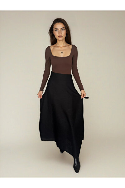 Cherry Lane Long Black Ottoman Flared Skirt