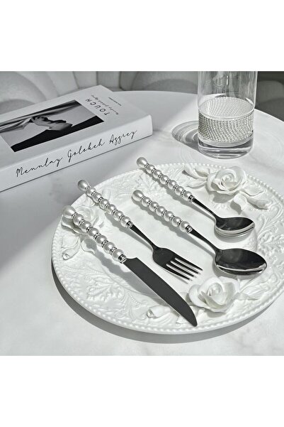 Mado Gallery Cutlery Set 4pcs Stainless Steel Pearl Crystal Handle Mirror Polished Dishwasher Safe Gift Box Set!