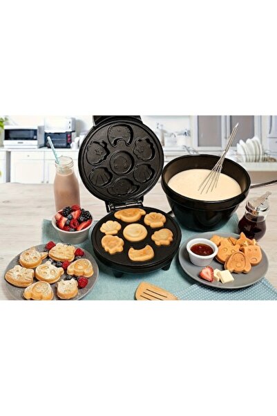 OEM Aparat electric de vafe și biscuiți, 1200W, plăci antiaderente, forme de animale, 20x20 cm, negru