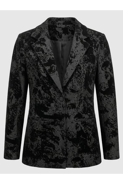 Juste Desenli Bele Oturan Blazer Siyah