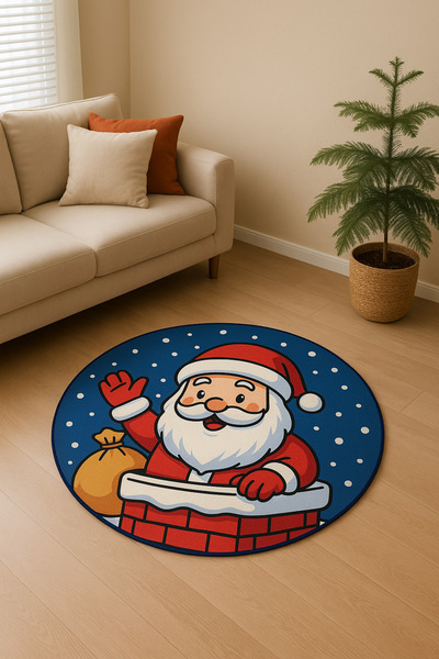 Halımax سجادة مستديرة منقوشة على شكل سانتا كلوز لعيد الميلاد، سجادة مستديرة لشجرة عيد الميلاد