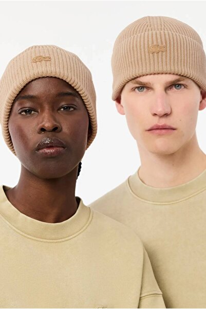 Lacoste Embroidery Logo 100% Wool Unisex Beret Beige