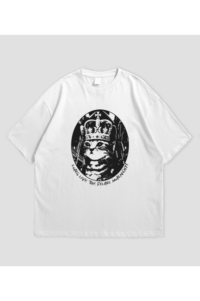 SVART WEAR Trăiască Monarhia Felină cu imprimeu supradimensionat Unisex tricou