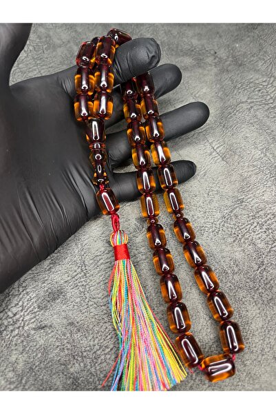 Mos Tespih مسبحة صلاة عنبرية مضغوطة ذات حجم كبير ومزينة بشراشيب