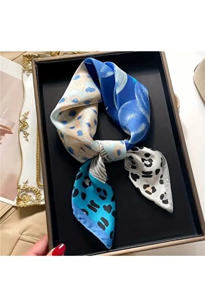 Accessories Hei Blue Black Patterned Stylish Silk-Look Women's Accessory Scarf Foulard