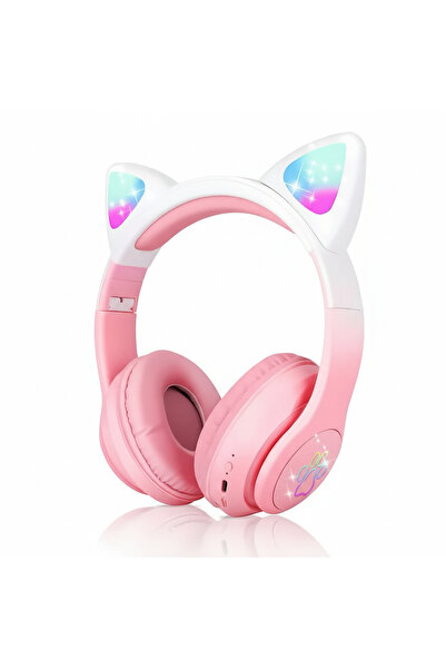 MO DOU Çocuklar İçin RGB Işıklı Kedi Kulaklı Bluetooth Kulaklık Yumuşak Table...