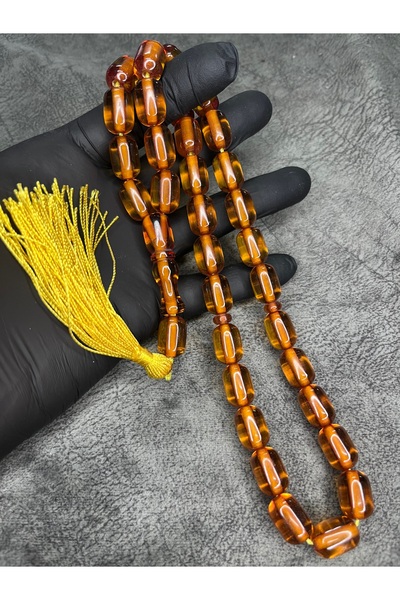 Mos Tespih مسبحة صلاة عنبرية مضغوطة ذات حجم كبير ومزينة بشراشيب