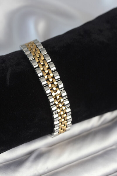 Skygo سوار رجالي من الفولاذ 316L بسمك 12 مم بلون ذهبي وفضي - TJ-EB3778