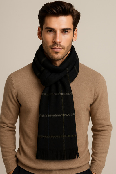 ALASEREN Eșarfă premium pentru bărbați cu textura moale, cu ciucuri