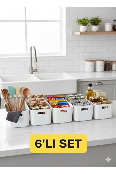 VİALEX 6 Adet 3.5 LT Çok Amaçlı Mutfak Sepeti Kutu Takı Makyaj Organizeri Ban...