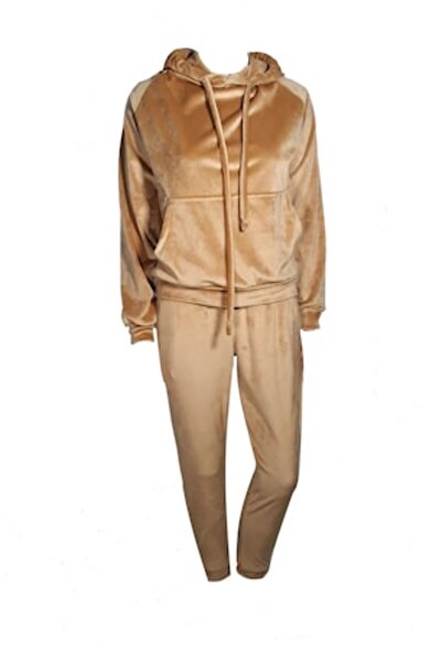 L-line fashion - Women's two-piece velvet tracksuit, beige, S