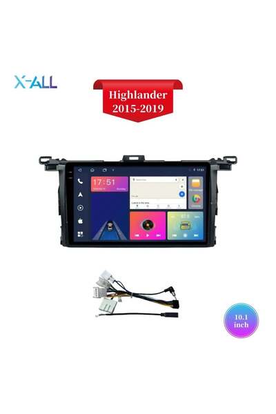 X-All Toyota Highlander 2015-2019 screen, TS10 processor, 8GB RAM, 128GB storage, CarPlay support chip