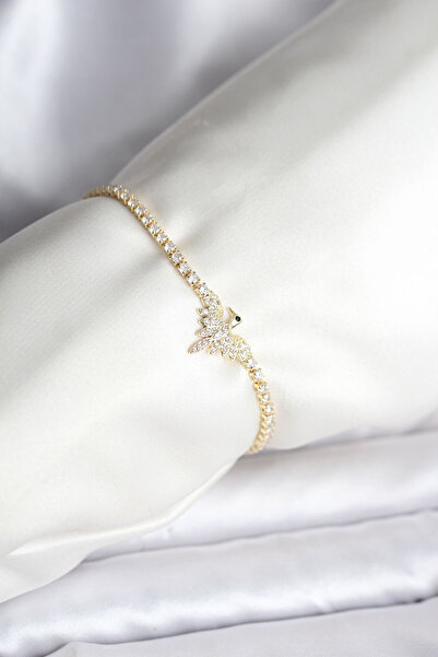 Skygo سوار نسائي من النحاس الأصفر مرصع بحجر الزركون على شكل طائر العنقاء - مو...