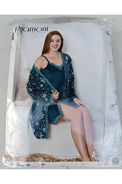 Pijamoni 7200 KADIN KADİFE GECELİK SABAHLIK TAKIMI