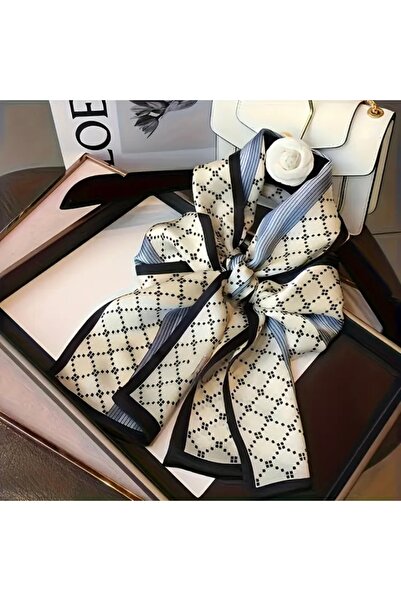 Accessories Hei Blue Black Striped Patterned Stylish Silk-Look Women's Accessory Scarf Foulard