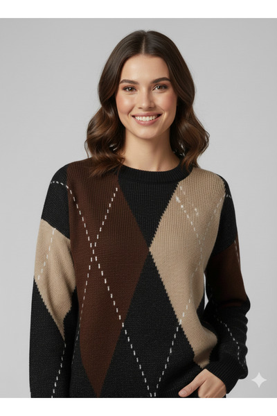 franky B Women's Trendy Diamond Pattern Knit Sweater