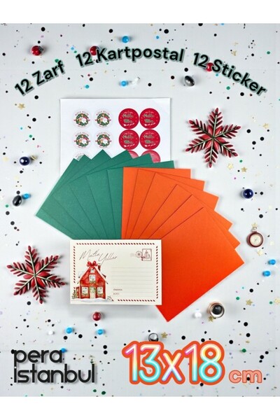 Pera İstanbul Yeni Yıl Yılbaşı Temaları 12 Adet Renkli Zarf 13x18 Cm 12 Adet ...