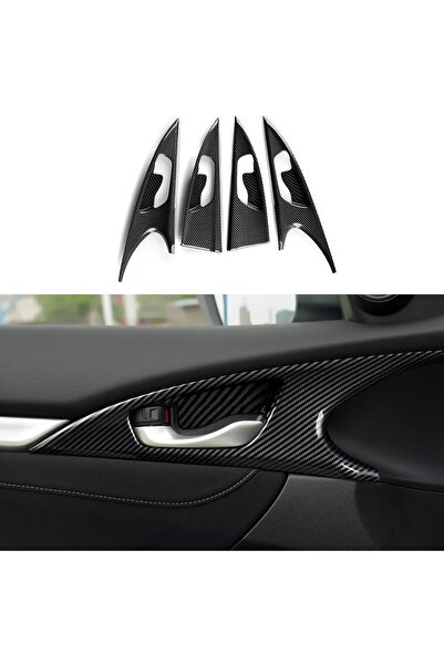 LUXE AKSESUAR هوندا سيفيك 10. إطار مقبض الباب الداخلي من نيسيل FC5 (2016–2021) - مجموعة مكونة من 4 قطع بمظهر ألياف الكربون