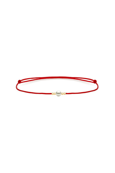 Beejou Red cord bracelet with pearl - 14K yellow gold